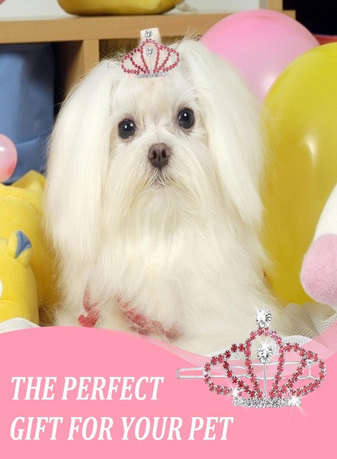 Psiriol 2Pcs Pink Gem Rhinestone Dog/Cat Tiara Crown, Crystal Rhinestone Hair Accessories, Puppies Barrette Grooming Hair Accessories for Dogs, Pet Grooming Costumes (Pink) - Image 5